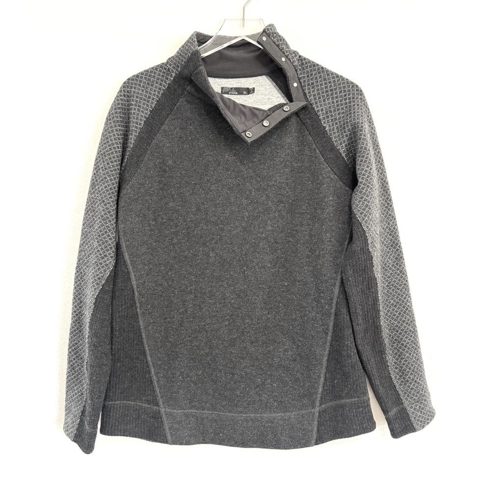 Prana Sweater - Brandie Wool Blend Snap Neck Pullover Sweater‎ Grey XL